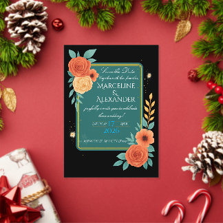 Invitación floral de coral y turquesa personalizad