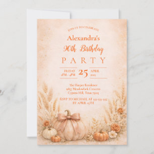 Invitación Floral de Cosecha de Otoño 90 Cumpleaños