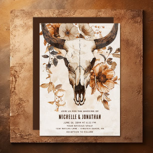 Invitación Floral de cráneo de toro rústico Boho Boda occiden