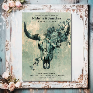 Invitación Floral de cráneo de vaca rústica Boho Boda occiden