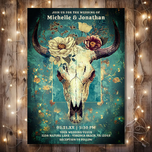 Invitación Floral de cráneo de vaca rústica Boho Boda occiden