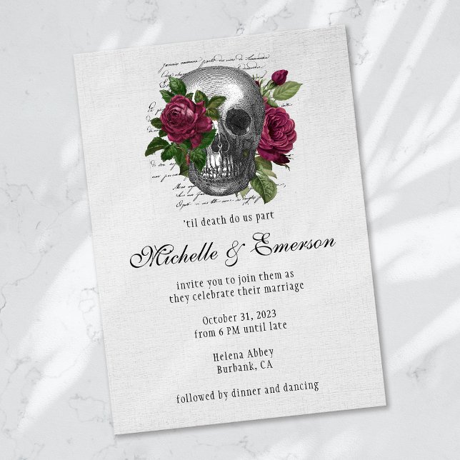 Invitación Floral de cráneo gótica hasta la muerte nos Boda p (Subido por el creador)