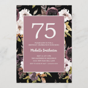 Invitación Floral de crema de vino de Borgoña 75º cumpleaños