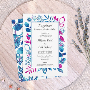 Invitación floral de cristal azul y magenta