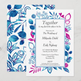 Invitación floral de cristal azul y magenta