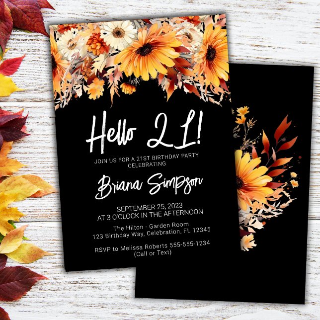Invitación Floral de cumpleaños 21 negro (Subido por el creador)