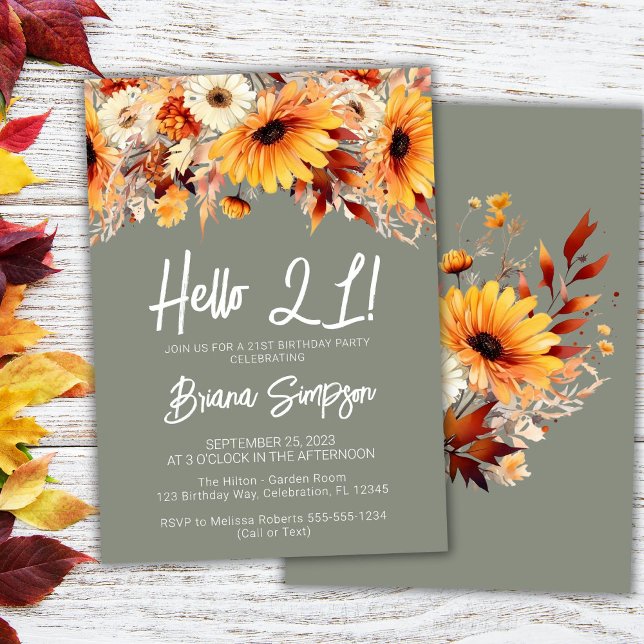 Invitación floral de cumpleaños 21 verde de otoño (Subido por el creador)