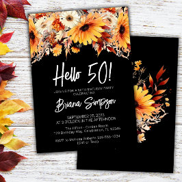 Invitación Floral de cumpleaños 50 en negro