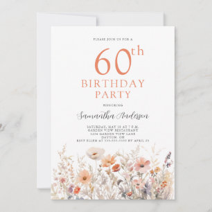 Invitación Floral de cumpleaños 60 Peach