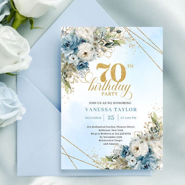 Invitación floral de cumpleaños 70 moderno boho (Modern Boho 70th Birthday Floral Invitation)