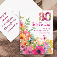 Invitación floral de cumpleaños 80 - Chic 80 años