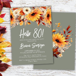Invitación floral de cumpleaños 80 verde de otoño