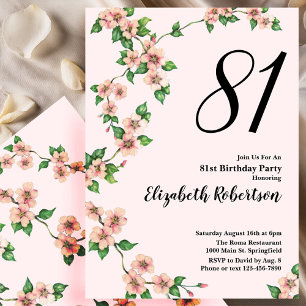 Invitación floral de cumpleaños 81 en rosa rubor