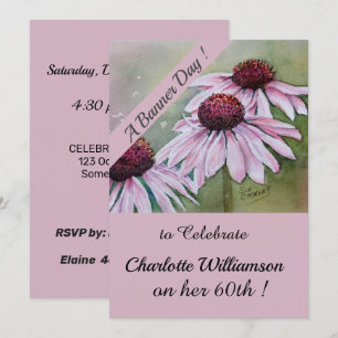 Invitación Floral de cumpleaños color rosa y morado