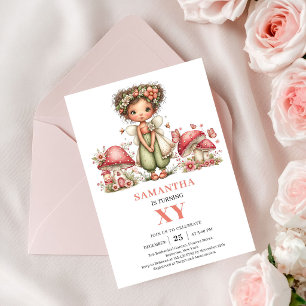 Invitación floral de cumpleaños de Hada dichosa 2d
