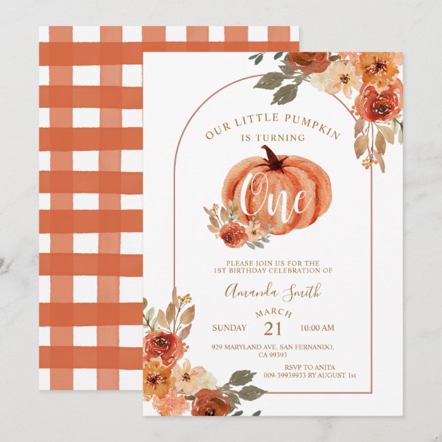 Invitación floral de cumpleaños de otoño con arco  (Anverso / Reverso)