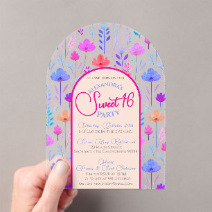 Invitación floral de cumpleaños dieciséis transpar