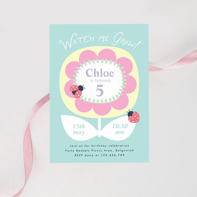 Invitación floral de cumpleaños, ¡Mira cómo crezco (Subido por el creador)
