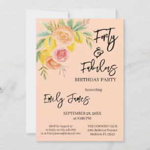 Invitación floral de cumpleaños número 40 para muj