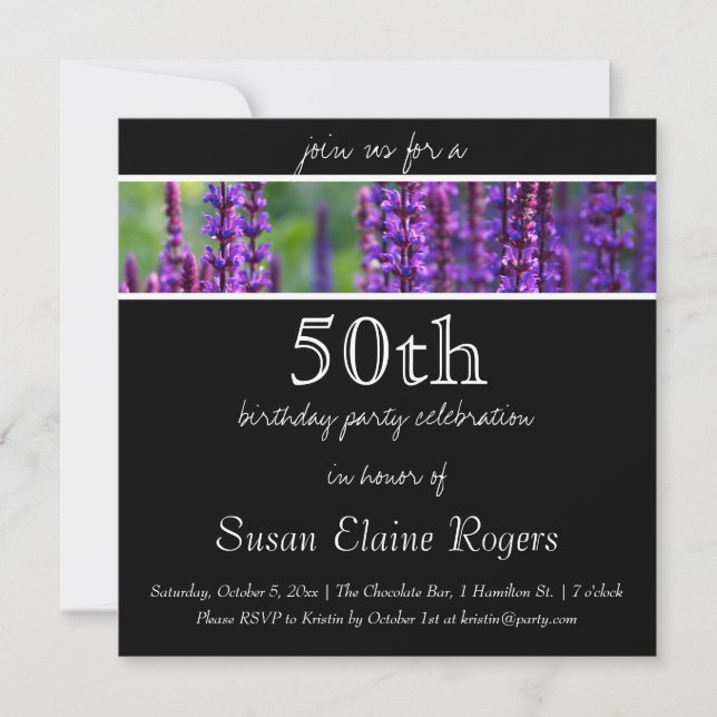 Invitación floral de cumpleaños número 50 (Anverso)