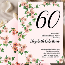 Invitación floral de cumpleaños número 60 en rosa 