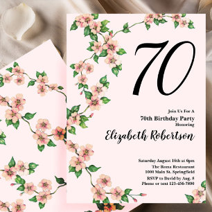 Invitación floral de cumpleaños número 70 en rosa 