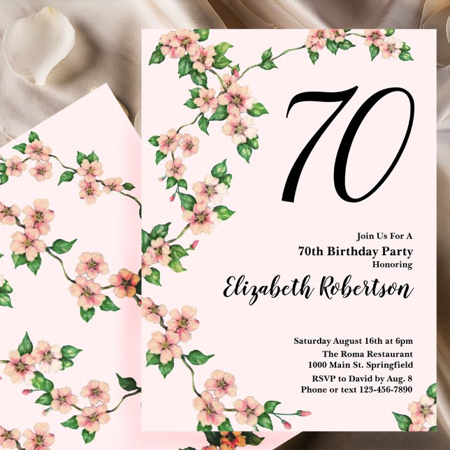 Invitación floral de cumpleaños número 70 en rosa  (Subido por el creador)