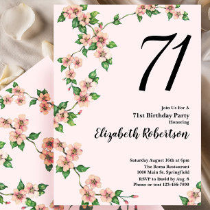 Invitación floral de cumpleaños número 71 en rosa 