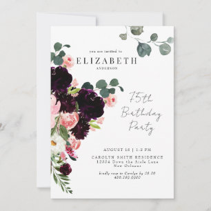 Invitación floral de cumpleaños número 75 con tono