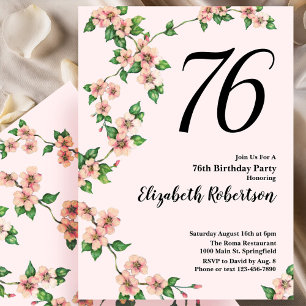 Invitación floral de cumpleaños número 76 en rosa