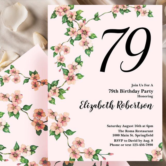 Invitación floral de cumpleaños número 79 en rosa  (Subido por el creador)