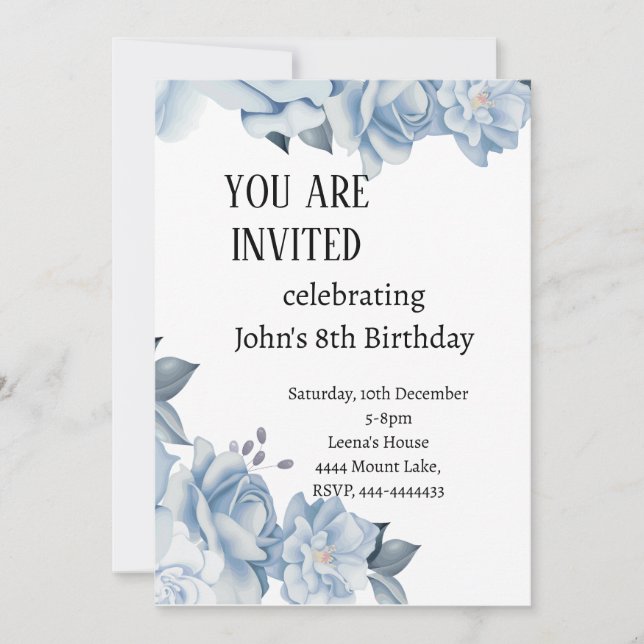 Invitación floral de cumpleaños número 8 (Anverso)