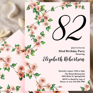 Invitación floral de cumpleaños número 82 en rosa 