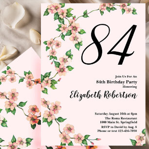 Invitación floral de cumpleaños número 84 en rosa