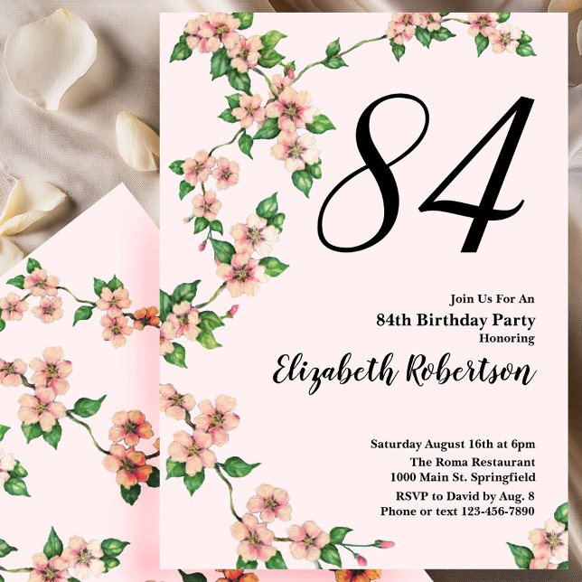 Invitación floral de cumpleaños número 84 en rosa  (Subido por el creador)