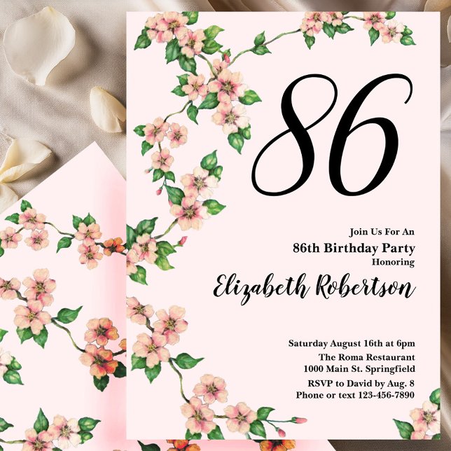 Invitación floral de cumpleaños número 86 en rosa  (Subido por el creador)
