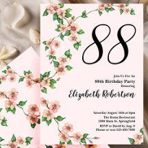 Invitación floral de cumpleaños número 88 en rosa