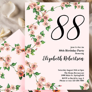 Invitación floral de cumpleaños número 88 en rosa