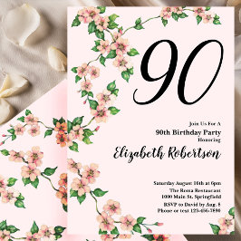Invitación floral de cumpleaños número 90 en rosa