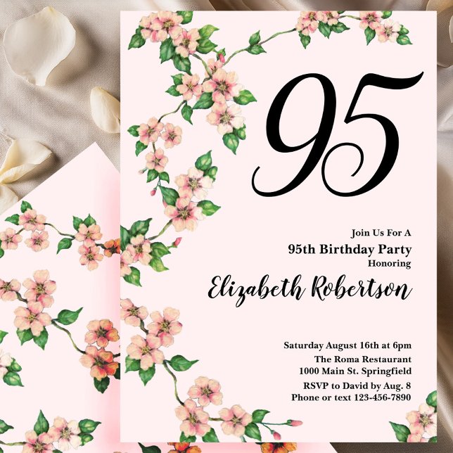 Invitación floral de cumpleaños número 95 en rosa  (Subido por el creador)