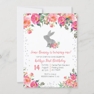 Invitación Floral de cumpleaños para conejito de primavera pl