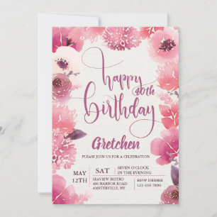 Invitación floral de cumpleaños rosado
