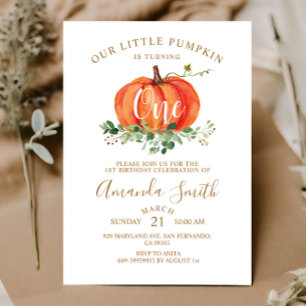 Invitación floral de cumpleaños UNO de calabaza na