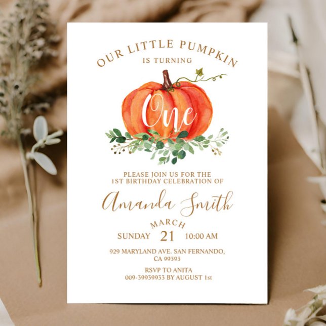 Invitación floral de cumpleaños UNO de calabaza na (Subido por el creador)