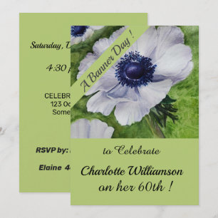Invitación Floral de cumpleaños verde y púrpura