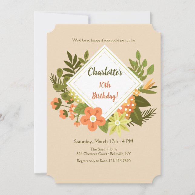 Invitación Floral de Diamante (Anverso)