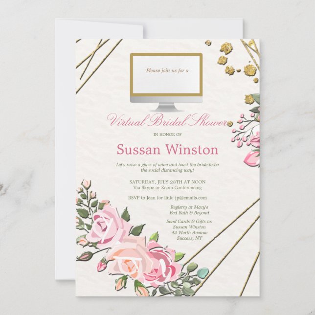 Invitación floral de ducha de novia virtual (Anverso)