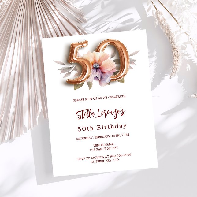 Invitación Floral de durazno de oro blanco 50 años (Subido por el creador)