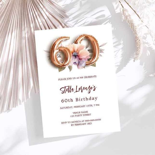 Invitación Floral de durazno de oro blanco de 60 años (Subido por el creador)