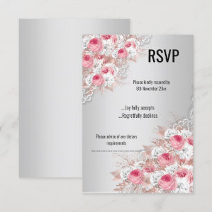 Invitación Floral de encaje rosa plateado RSVP ELEGANTE MODER